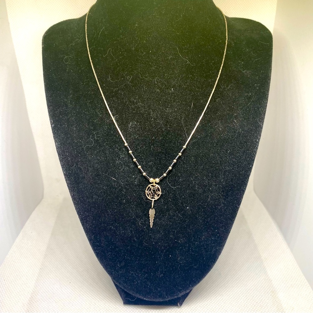 Vintage Onyx and Liquid Sterling Silver Dream Catcher Necklace